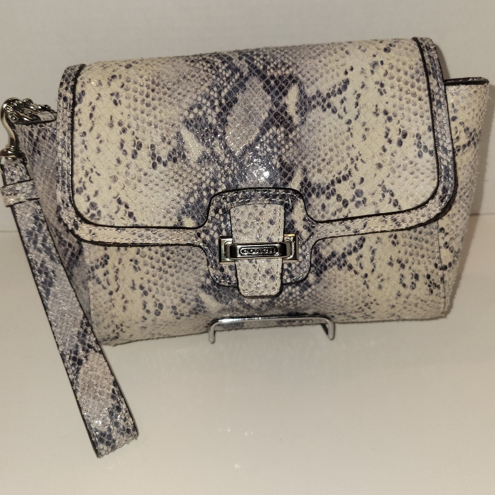 GUC Coach Flap Clutch Taylor Exotic Flap Python Embossed - Grey/Purple/Ivory